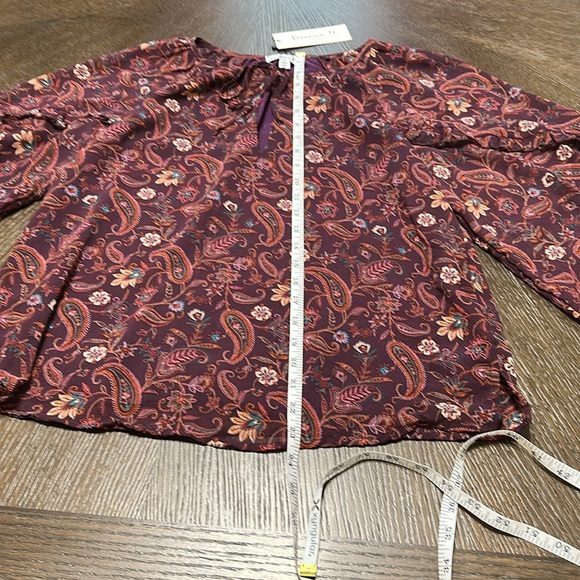 Veronica M Gredana Ruffle Chiffon Blouse- Top, Deep Plum Paisley, Women’s Small - Picture 9 of 14
